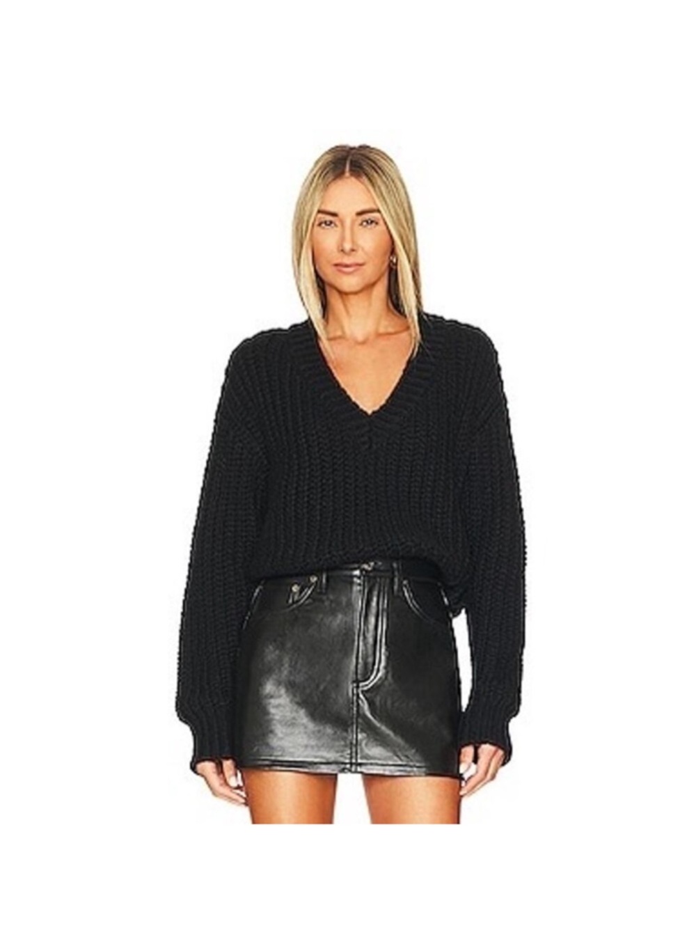 LBLC the label Black V-Neck Chunky Knit Sweater